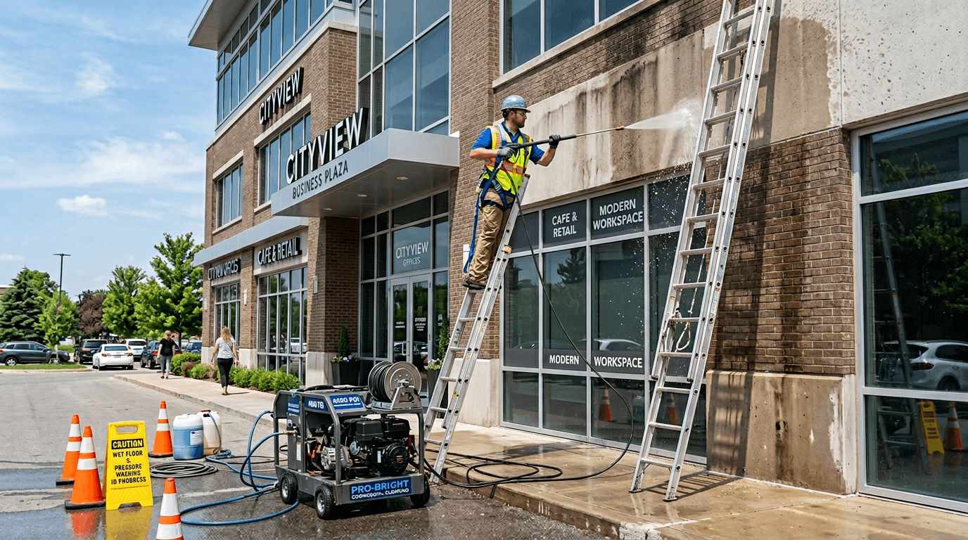 Commercial building pressure washing