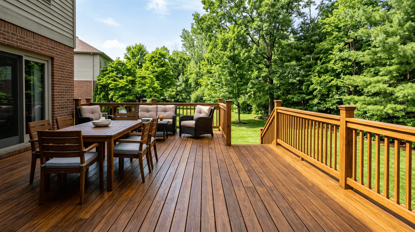 Clean wooden deck after pressure washing