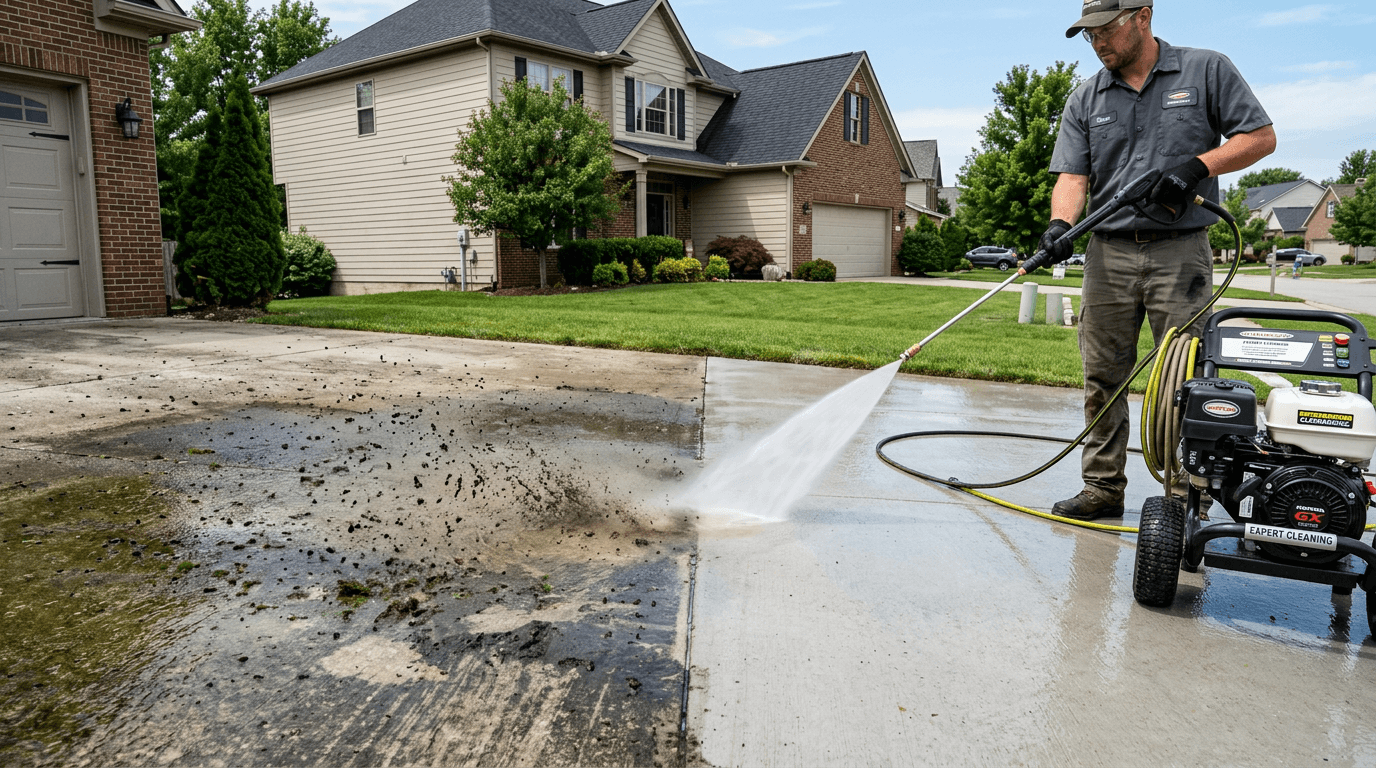 Driveway pressure washing