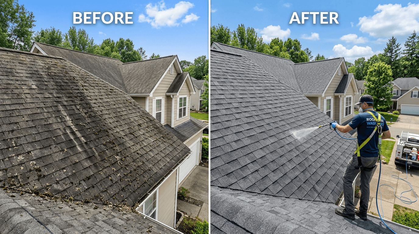 Roof cleaning before and after